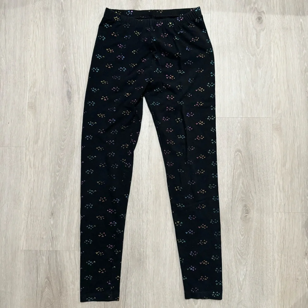 Kids Cat & Jack Girls Black Rainbow Heart Print Leggings Pants XL 14/16